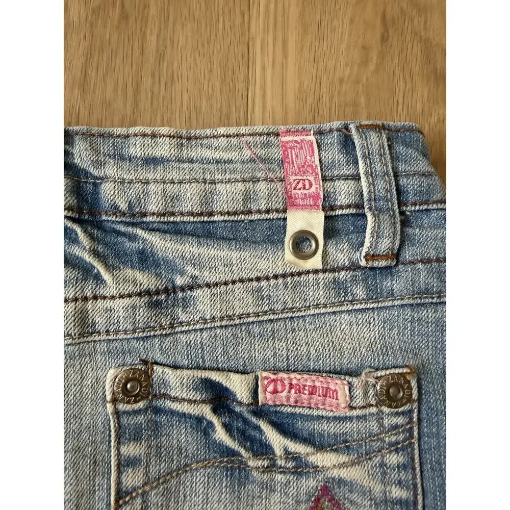 Y2K Zana Di Girls Blue Pink Butterfly Denim Skirt Size 8